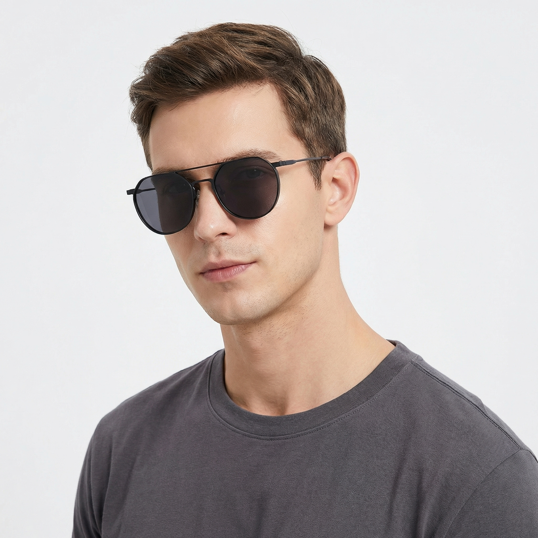 Round Aviator Sunglasses - Double Bridge Geometric
