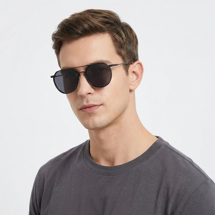 Round Aviator Sunglasses - Double Bridge Geometric