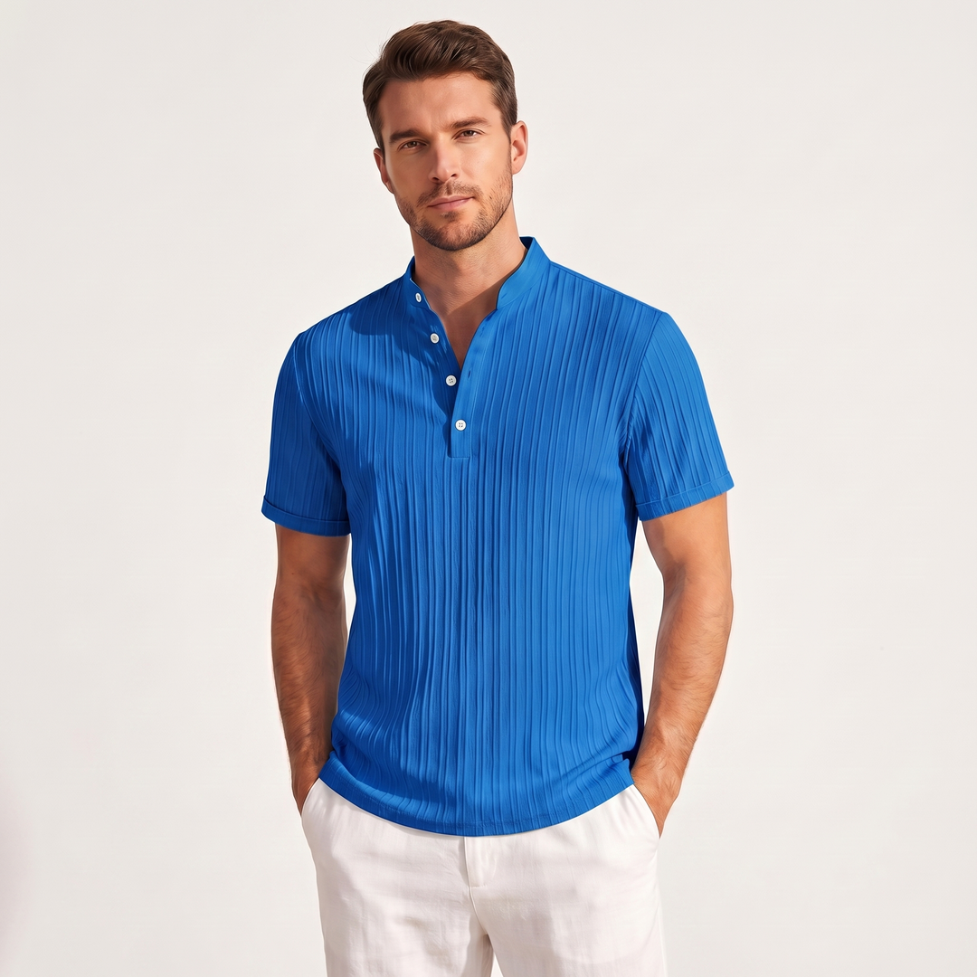 Men's Henley Shirt - Short Sleeve Ribbed Mandarin Collar