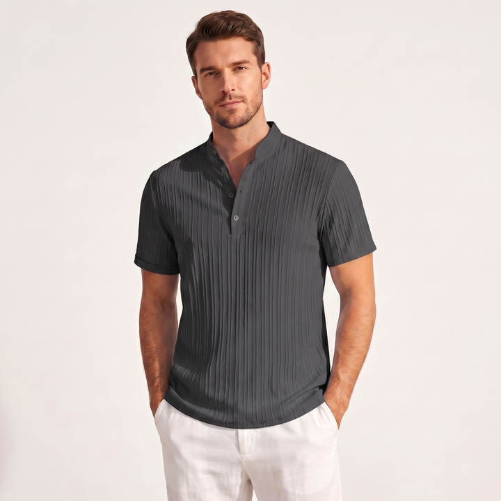 Men's Henley Shirt - Short Sleeve Ribbed Mandarin Collar
