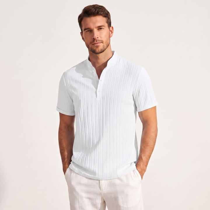 Men's Henley Shirt - Short Sleeve Ribbed Mandarin Collar