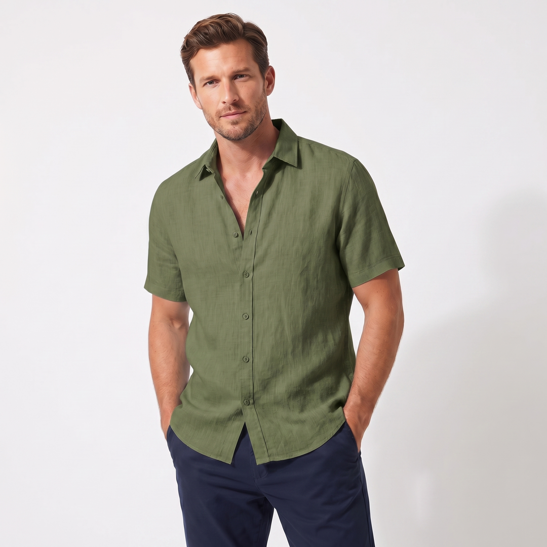 Men's Linen Shirt - Short Sleeve Button Down
