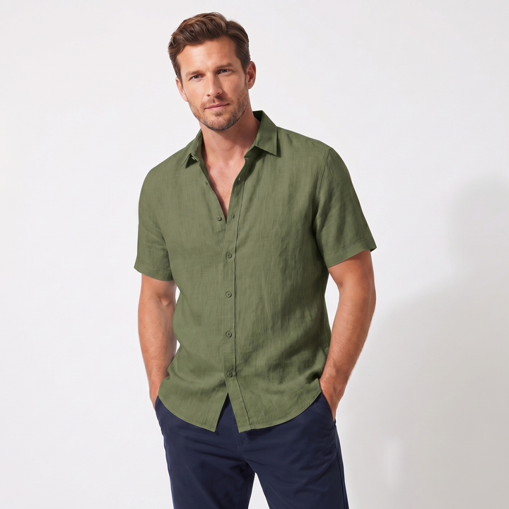 Men's Linen Shirt - Short Sleeve Button Down