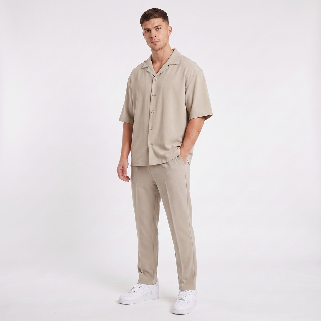 Men's Co Ord Set - Revere Collar Shirt Tailored Pants