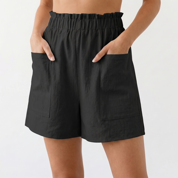 Linen Shorts Women - Elastic Paperbag Waist Pocket Summer Shorts