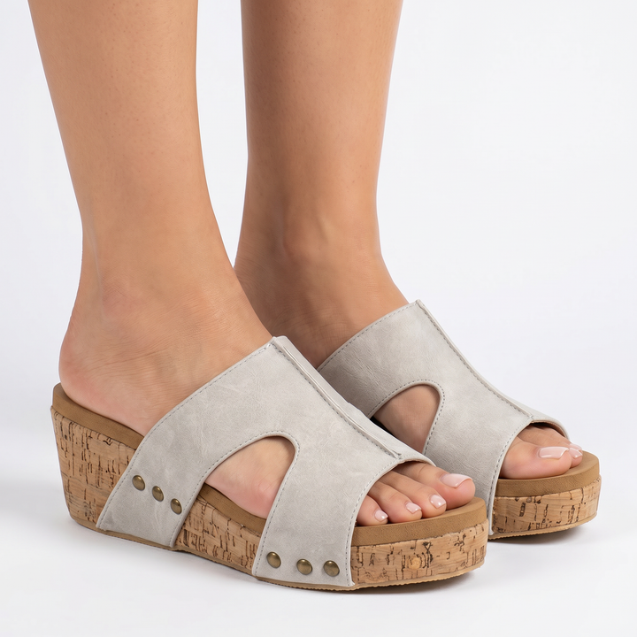 Cork Wedge Sandals Women - Platform Slide Studded Summer Mules