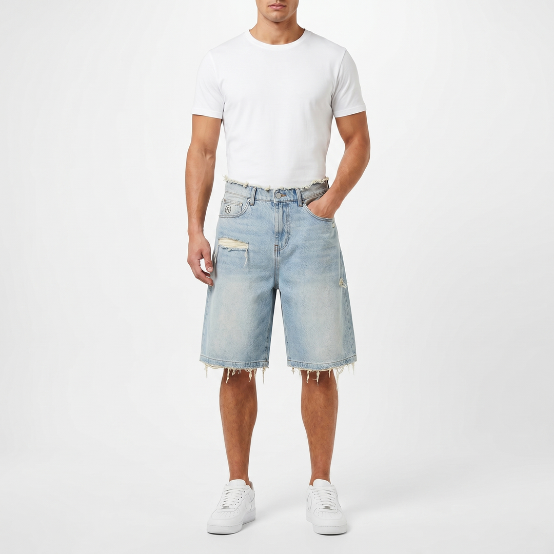 Baggy Denim Shorts - High Waisted Distressed Jorts