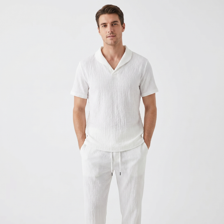 Mens Textured Shirt and Pants Set - Short Sleeve Summer Co-ord Outfit