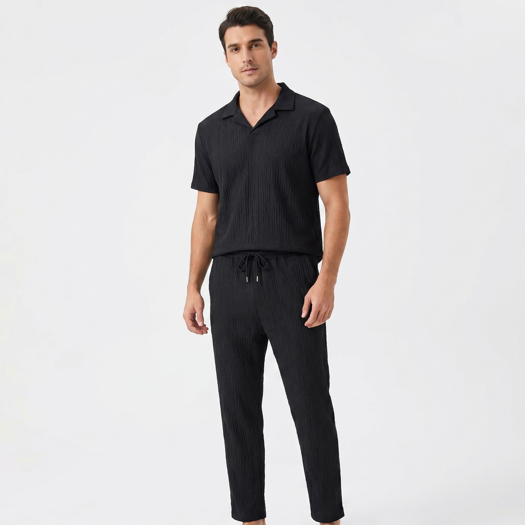 Mens Textured Shirt and Pants Set - Short Sleeve Summer Co-ord Outfit