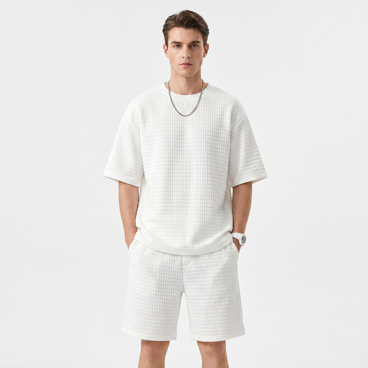 Mens Waffle Tee and Shorts Set - Oversized Textured Summer Co-ord