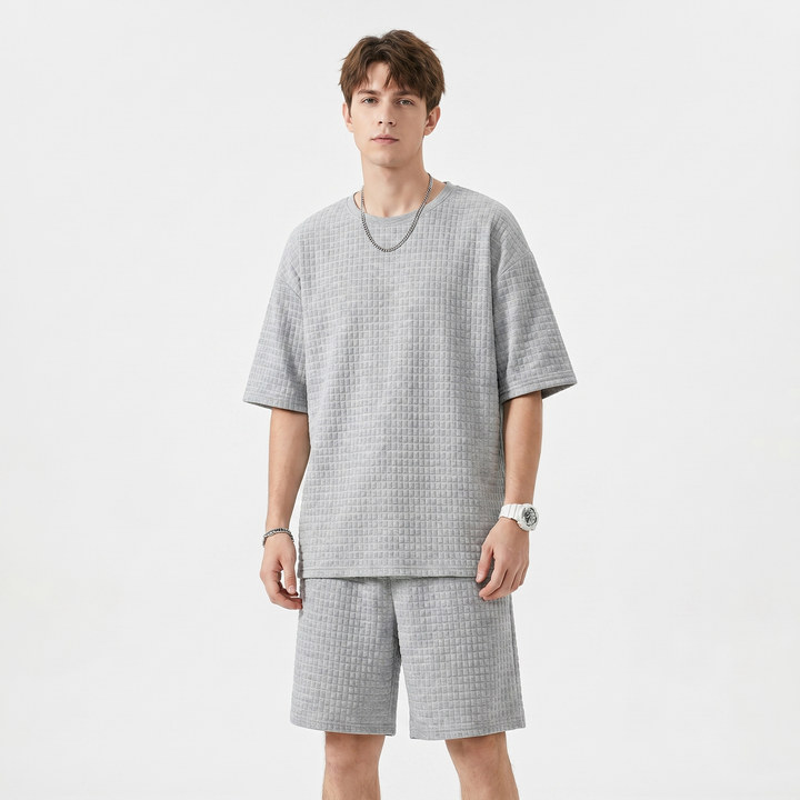 Mens Waffle Tee and Shorts Set - Oversized Textured Summer Co-ord