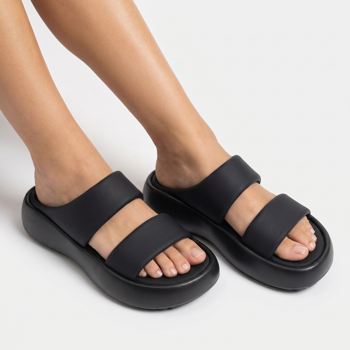 Puffy Platform Slides - Double Strap Chunky Summer Sandals Women