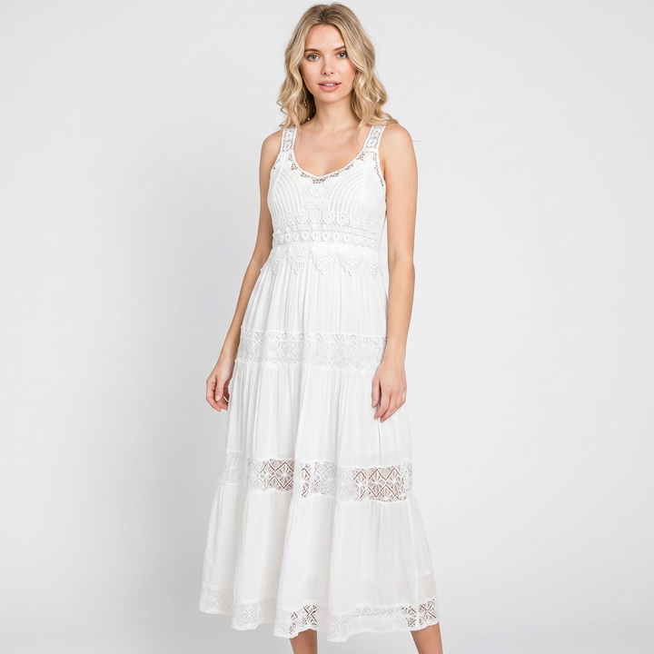 Crochet Lace Midi Dress - Tiered Boho Sundress