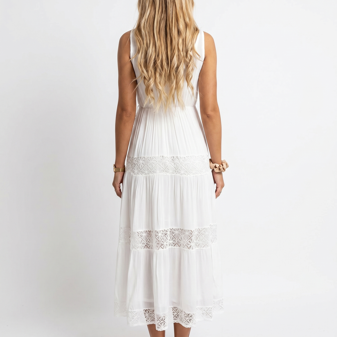 Crochet Lace Midi Dress - Tiered Boho Sundress
