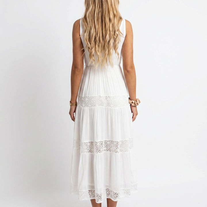 Crochet Lace Midi Dress - Tiered Boho Sundress