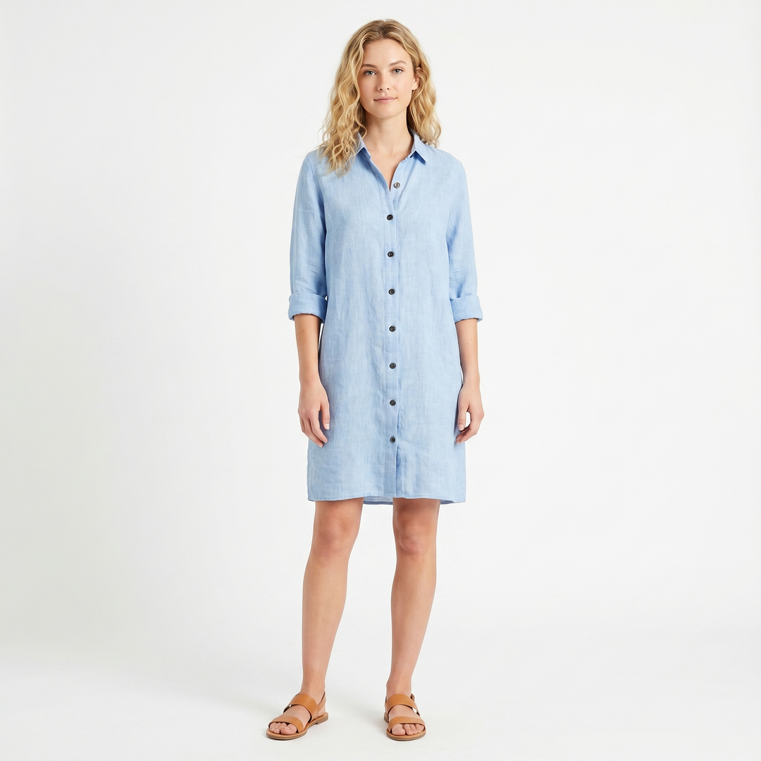 Linen Shirt Dress - Button Down Collared Midi