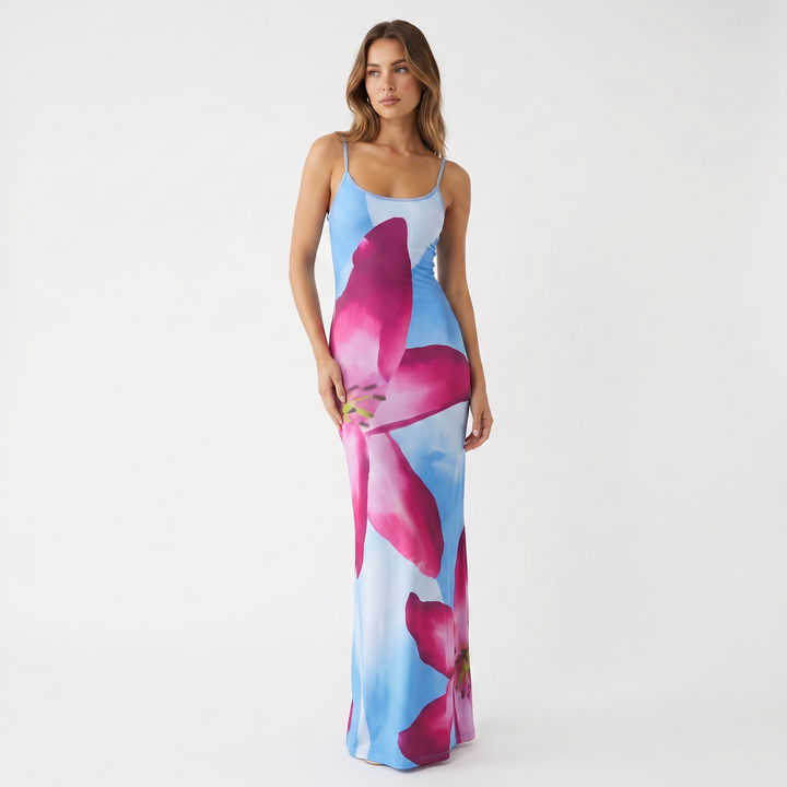 Floral Print Maxi Dress - Slip Bodycon Strappy