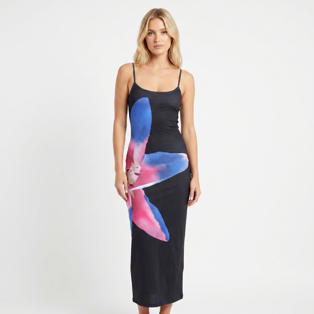 Floral Print Maxi Dress - Slip Bodycon Strappy
