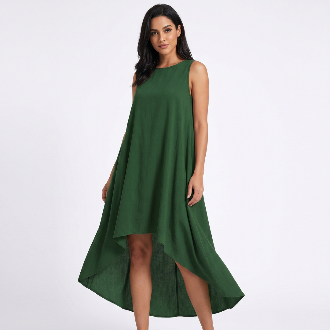 Linen Dress - Sleeveless High Low Hem Layered