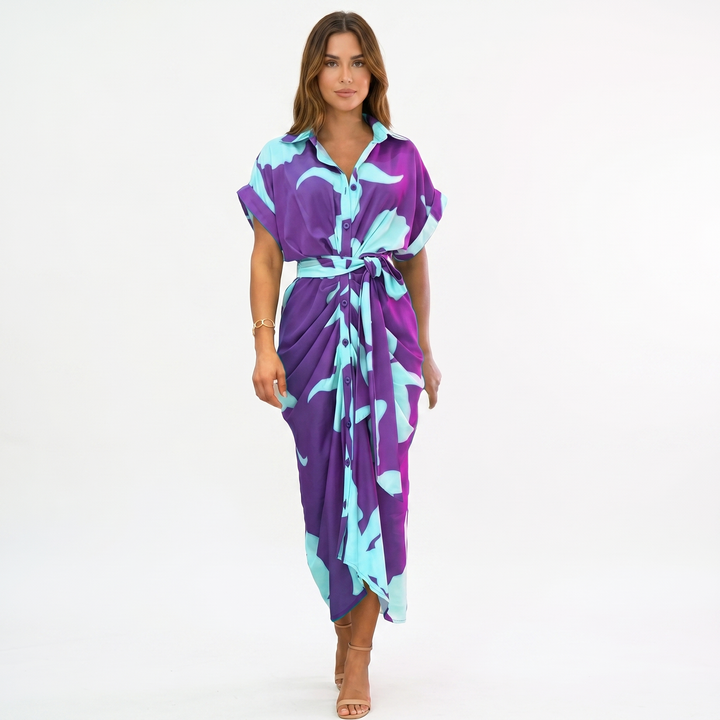 Shirt Dress - Button Down Tie Waist Midi Wrap