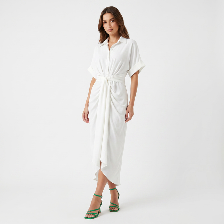 Shirt Dress - Button Down Tie Waist Midi Wrap