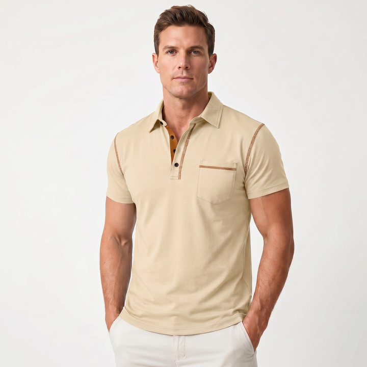 Mens Polo Shirt - Contrast Stitch Chest Pocket Short Sleeve
