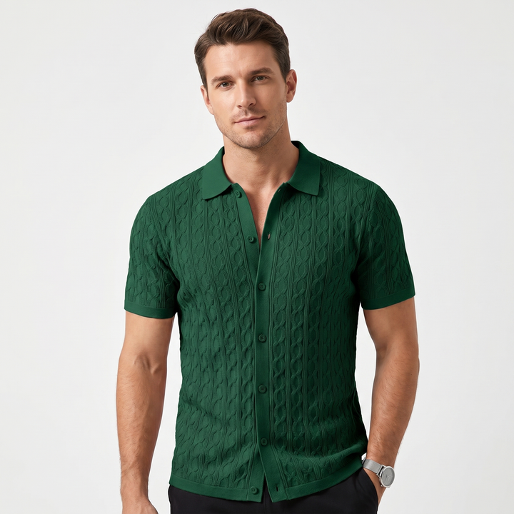 Mens Cable Knit Shirt - Button Down Short Sleeve