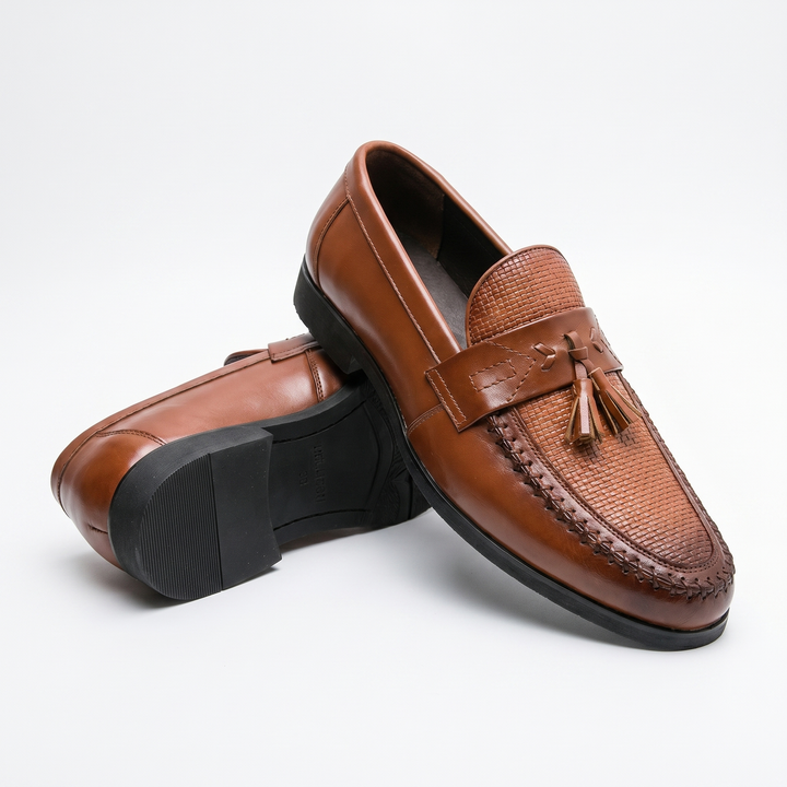 Mens Tassel Loafers - Woven Leather Slip On Dress Shoes