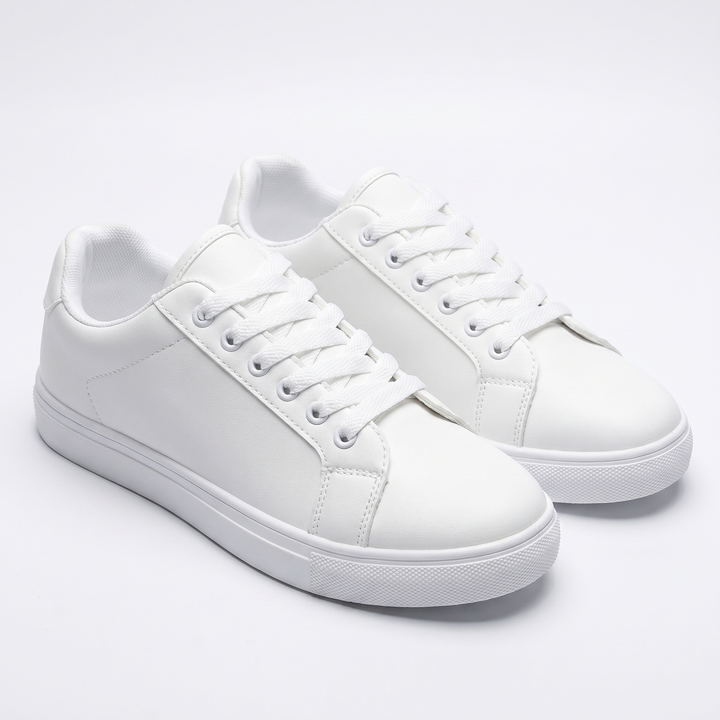 Mens White Sneakers - Lace Up Low Top Casual