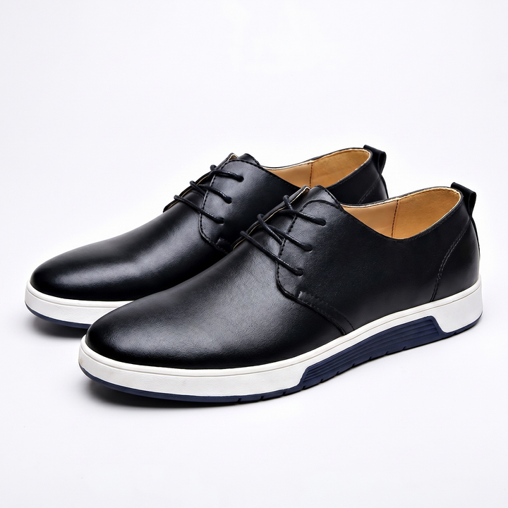 Mens Leather Derby Shoes - Casual Lace Up Sneaker Sole