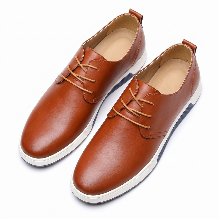 Mens Leather Derby Shoes - Casual Lace Up Sneaker Sole