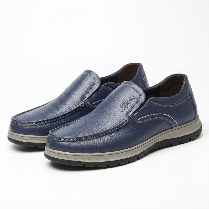 Mens Leather Loafers - Pebbled Slip On Casual Walking Shoes