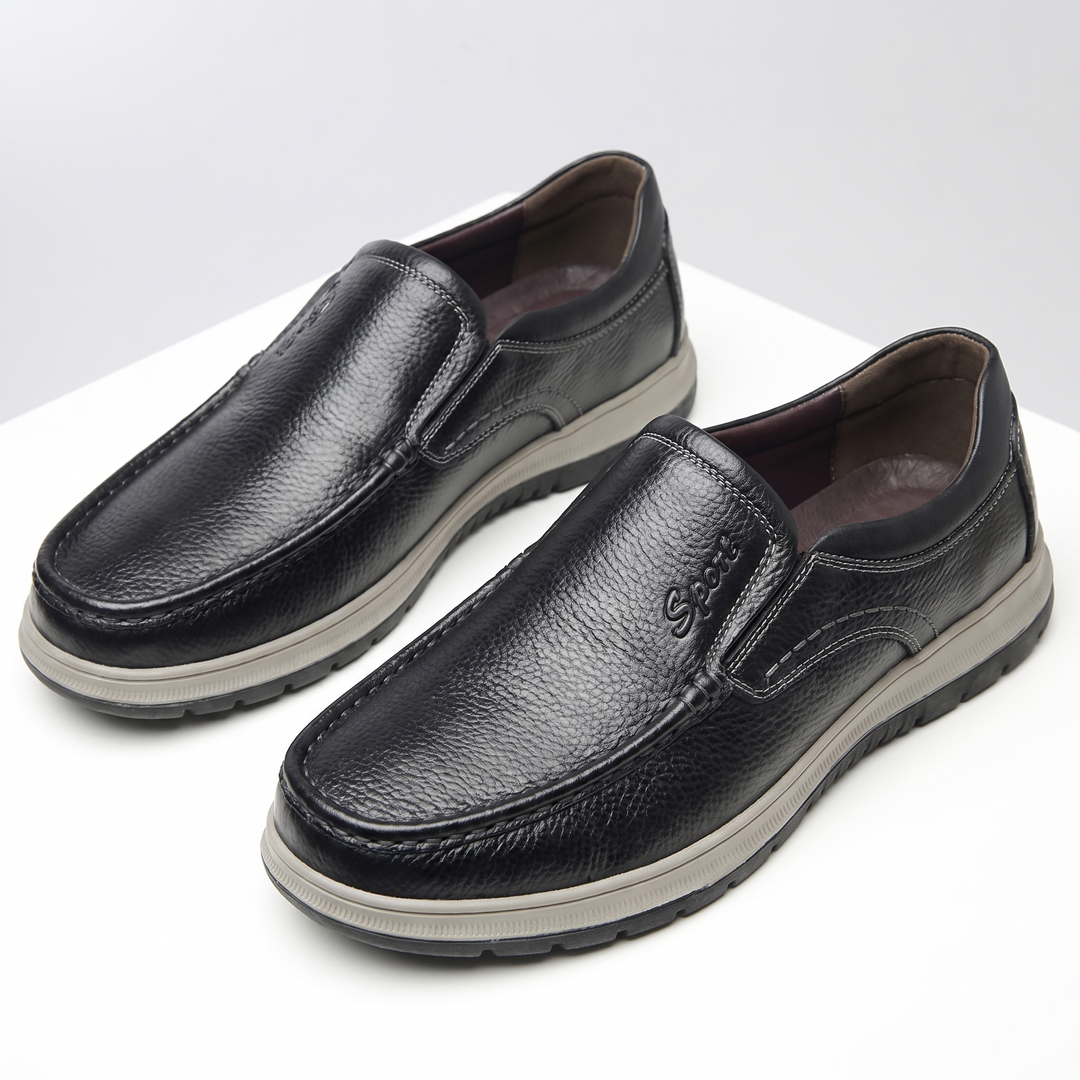 Mens Leather Loafers - Pebbled Slip On Casual Walking Shoes