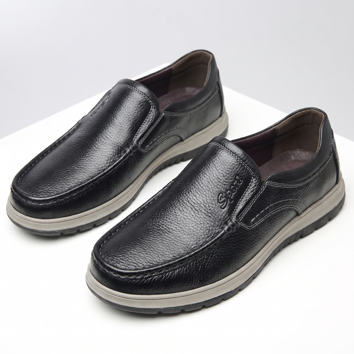 Mens Leather Loafers - Pebbled Slip On Casual Walking Shoes