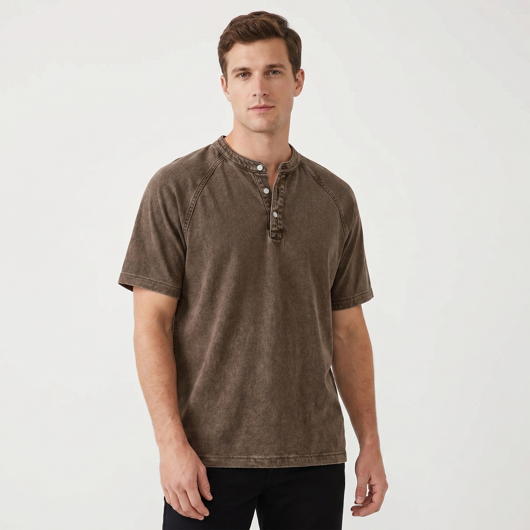 Short Sleeve Henley Shirt - Washed Cotton Raglan