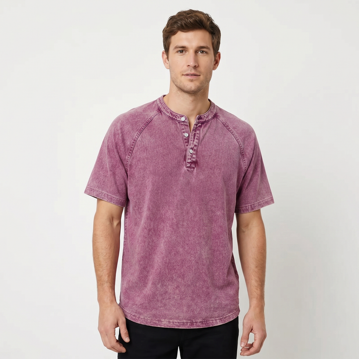 Short Sleeve Henley Shirt - Washed Cotton Raglan