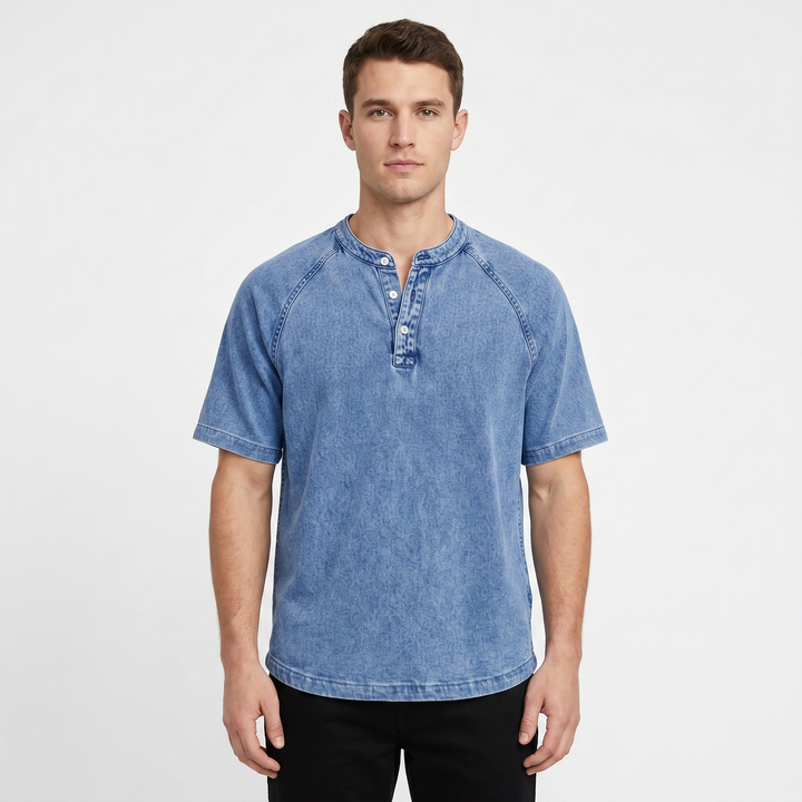 Short Sleeve Henley Shirt - Washed Cotton Raglan
