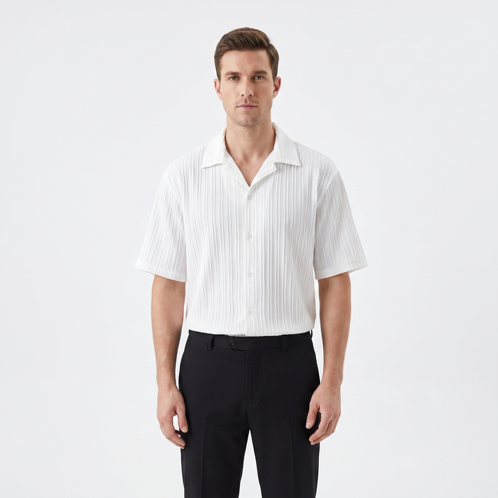 Camp Collar Shirt - Short Sleeve Ribbed Texture