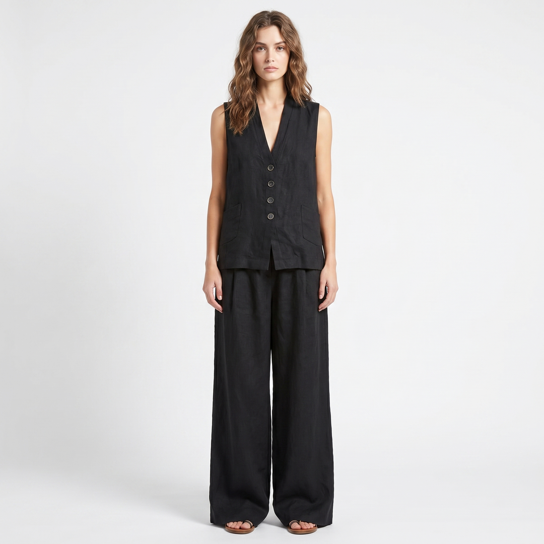 Linen Set - Waistcoat and Wide Leg Pants