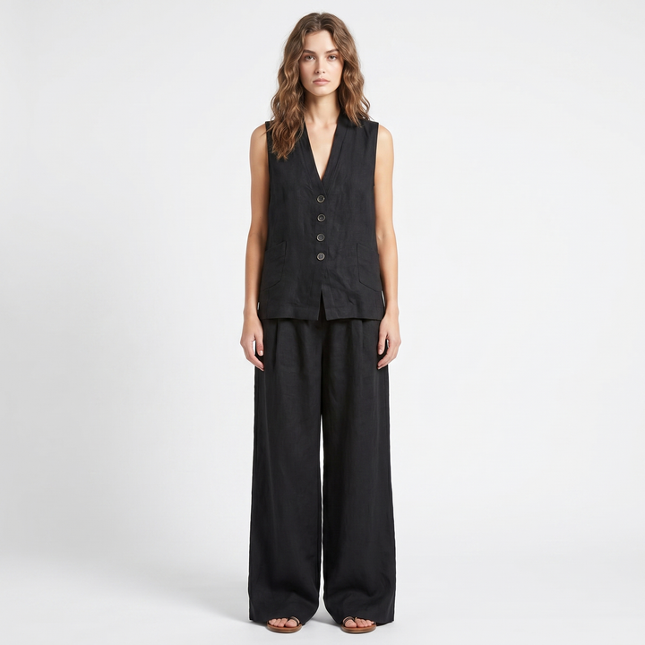 Linen Set - Waistcoat and Wide Leg Pants