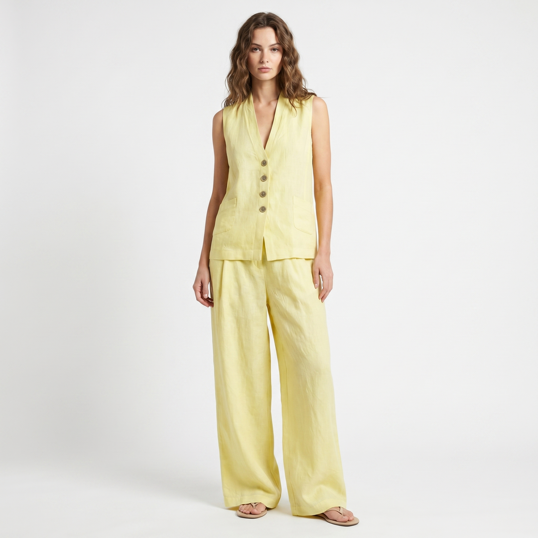 Linen Set - Waistcoat and Wide Leg Pants
