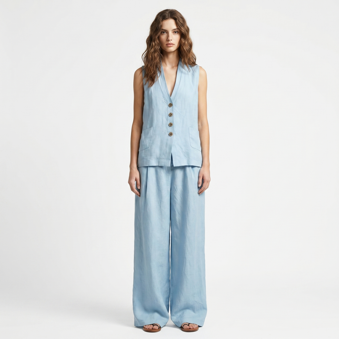 Linen Set - Waistcoat and Wide Leg Pants