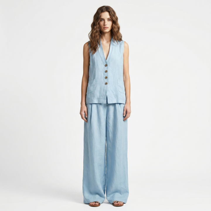 Linen Set - Waistcoat and Wide Leg Pants