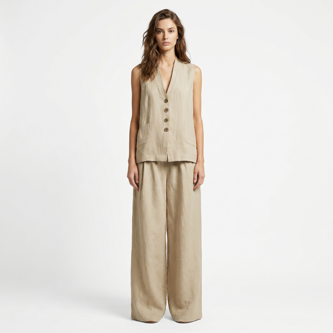 Linen Set - Waistcoat and Wide Leg Pants