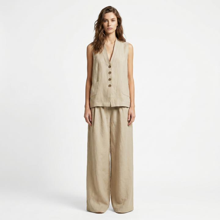 Linen Set - Waistcoat and Wide Leg Pants