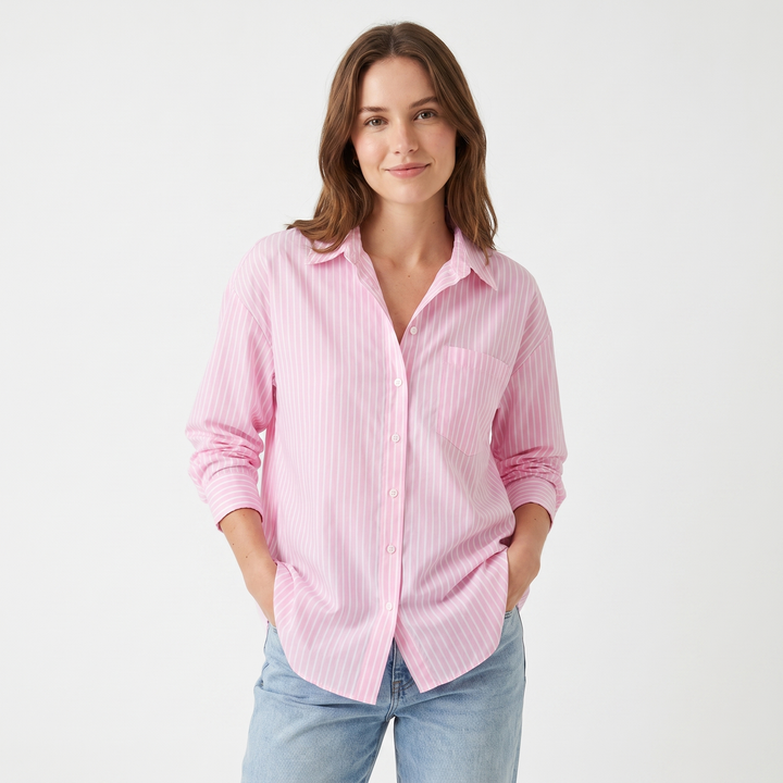 Striped Button Down Shirt - Oversized Long Sleeve