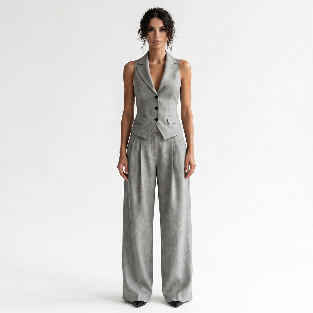 Waistcoat Set - Tailored Vest and Wide Leg Trousers