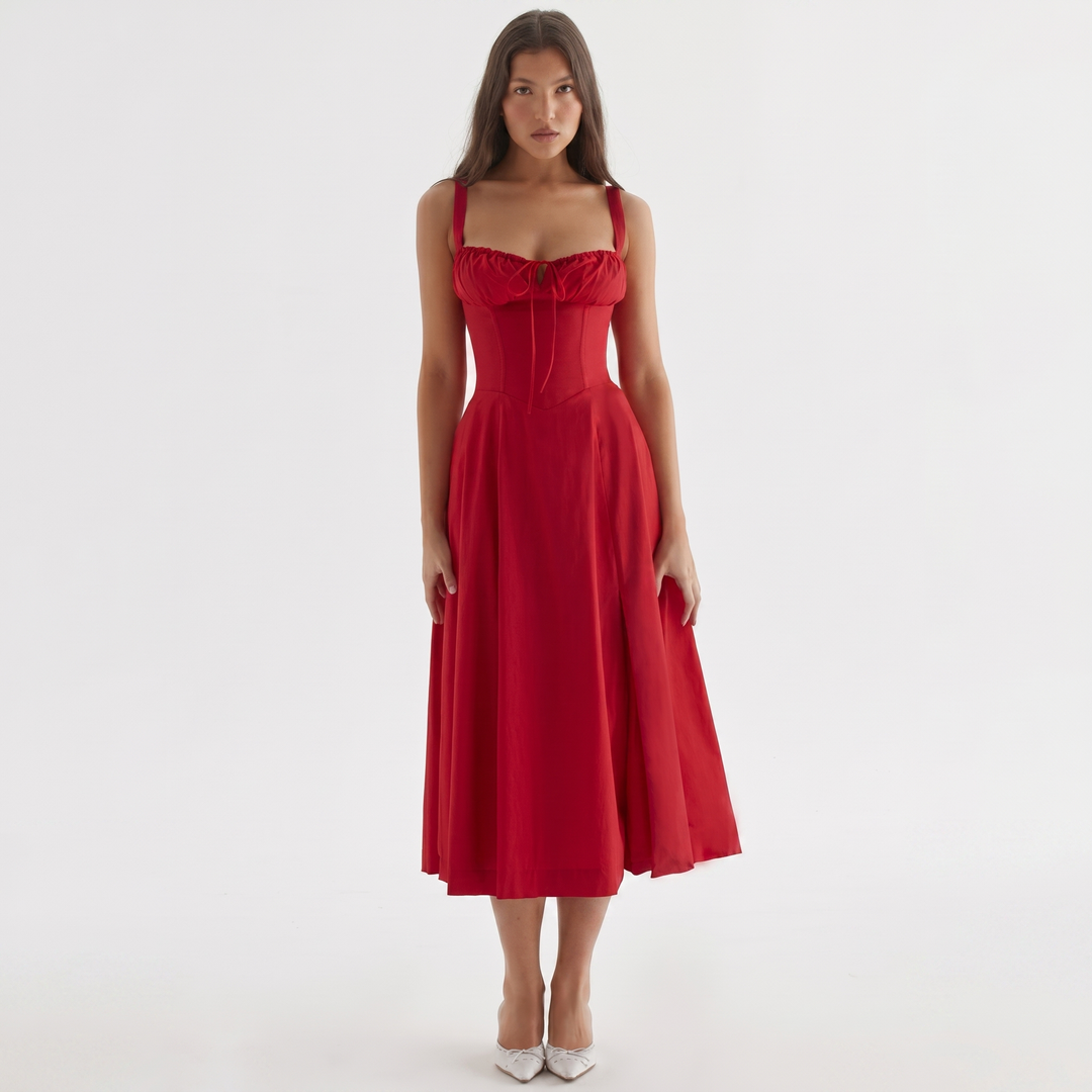 Corset Midi Dress - Bustier Bodice Side Slit