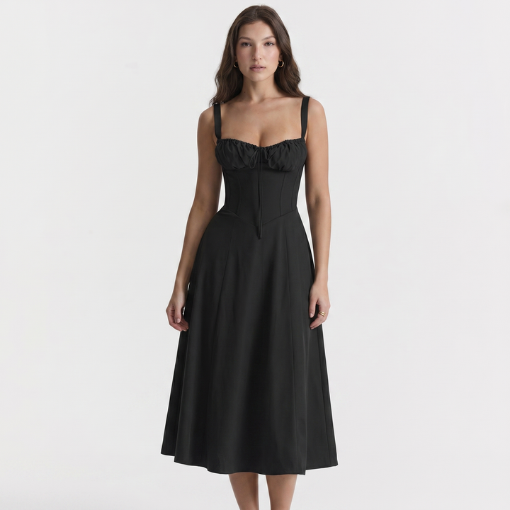 Corset Midi Dress - Bustier Bodice Side Slit