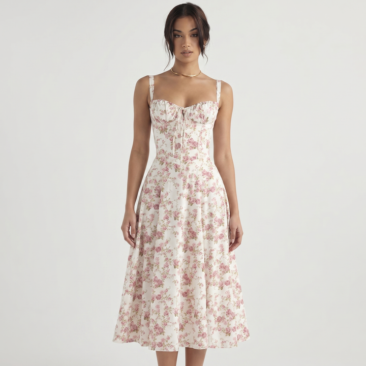 Corset Midi Dress - Bustier Bodice Side Slit